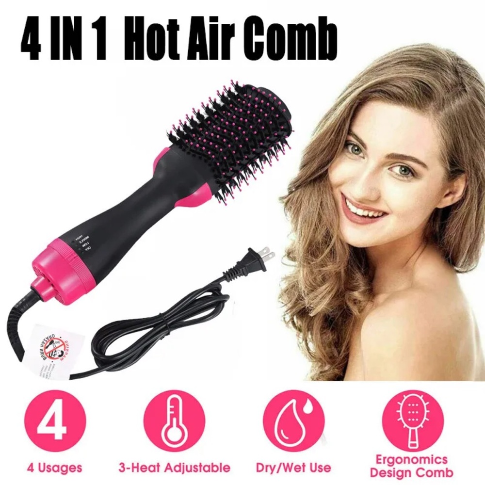 4In1 Hot Air Hair Dryer Brush One Step Volumizer Negative Ion Comb Blow Dryer US